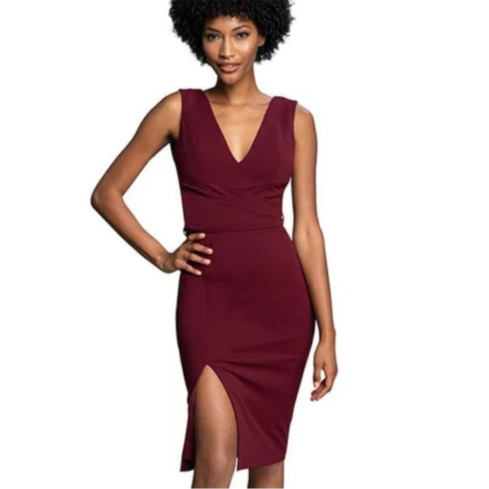 Dress the Population Alessia Midi Dress in Burgundy Red Size S